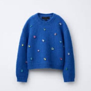 **NWT**  Zara Girls Electric Blue Knit Jumper with Stones, size 12–13